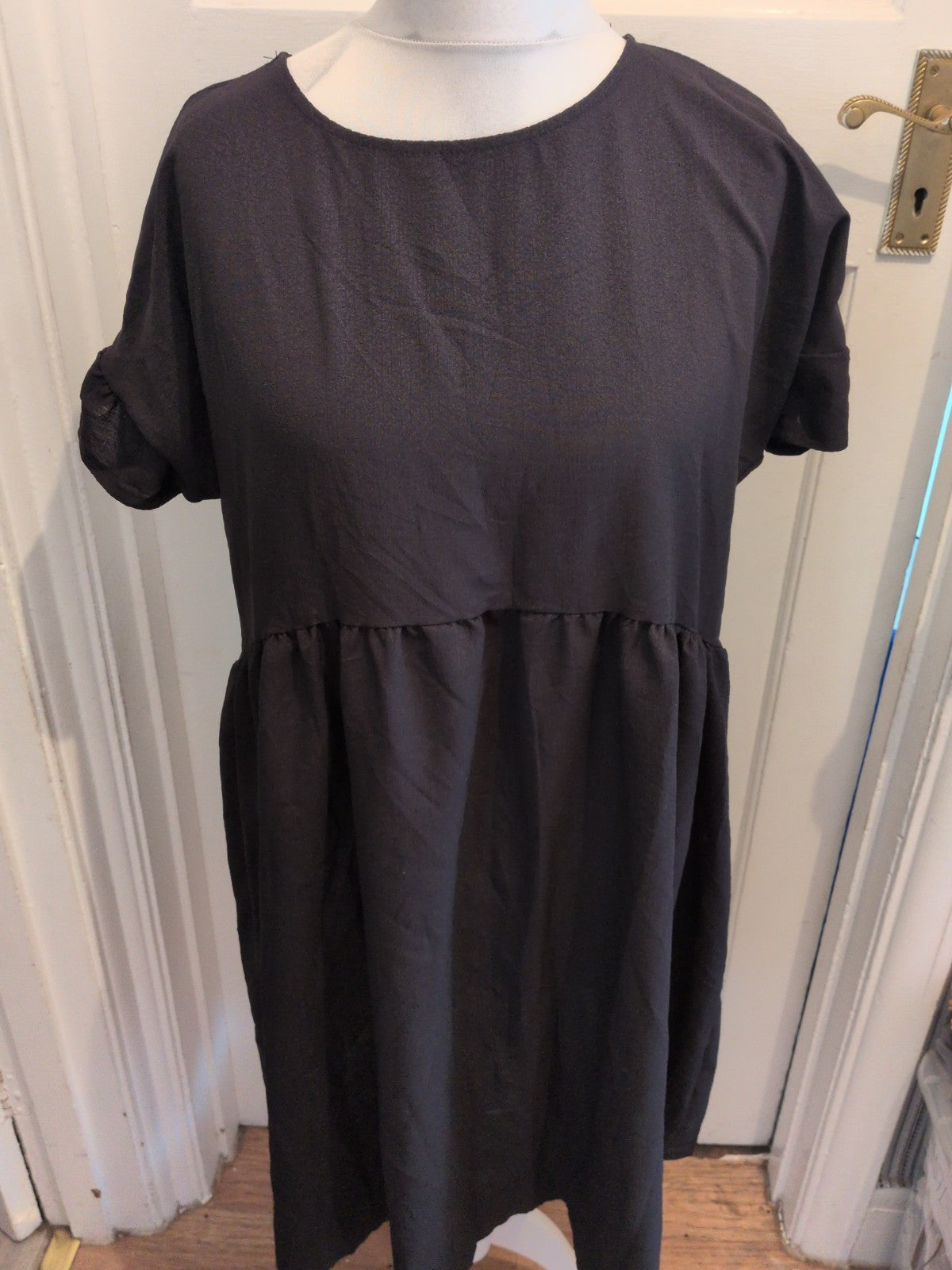 Large Black Short Sleeve Fit And Flare Dress
