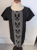 Tu 12 Grey With White Embroidery Short Sleeve Blouse