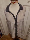 Ladies Size Medium Cream And Black Patterned Collared Sleeveless Blouse