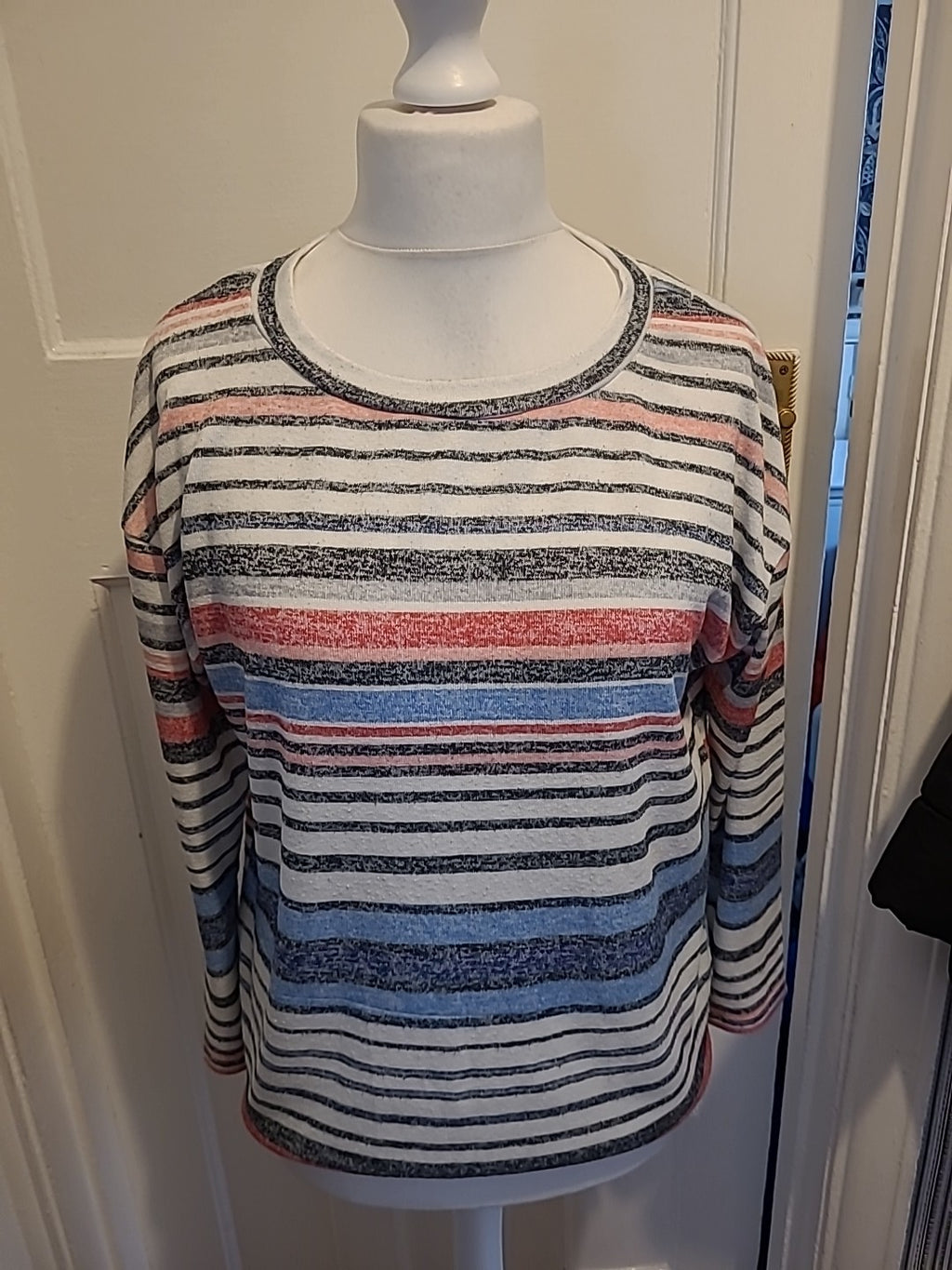 Ladies Nutmeg Size 12 Multicoloured Striped Long Sleeved Lightweight Jumper