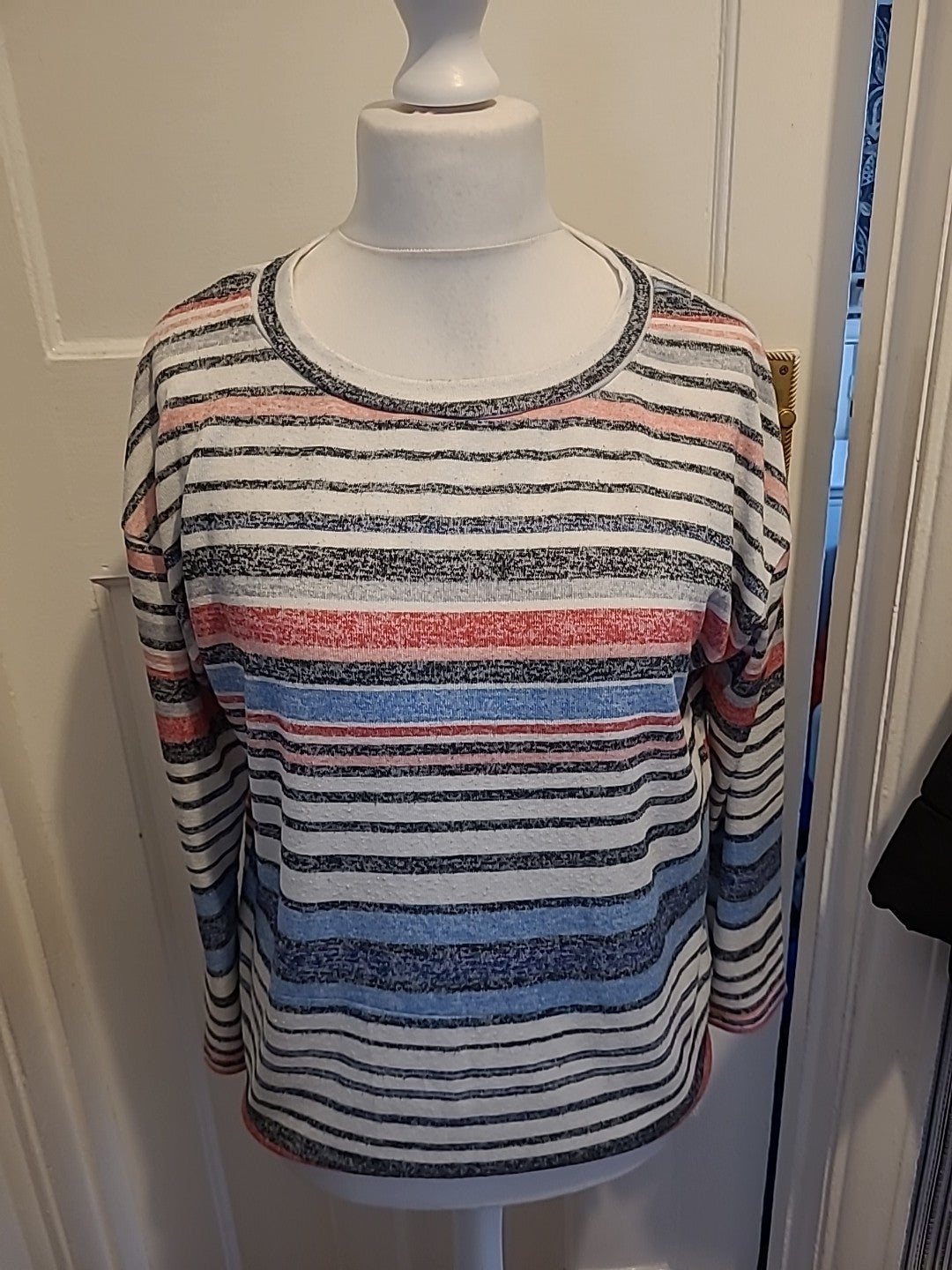 Ladies Nutmeg Size 12 Multicoloured Striped Long Sleeved Lightweight Jumper
