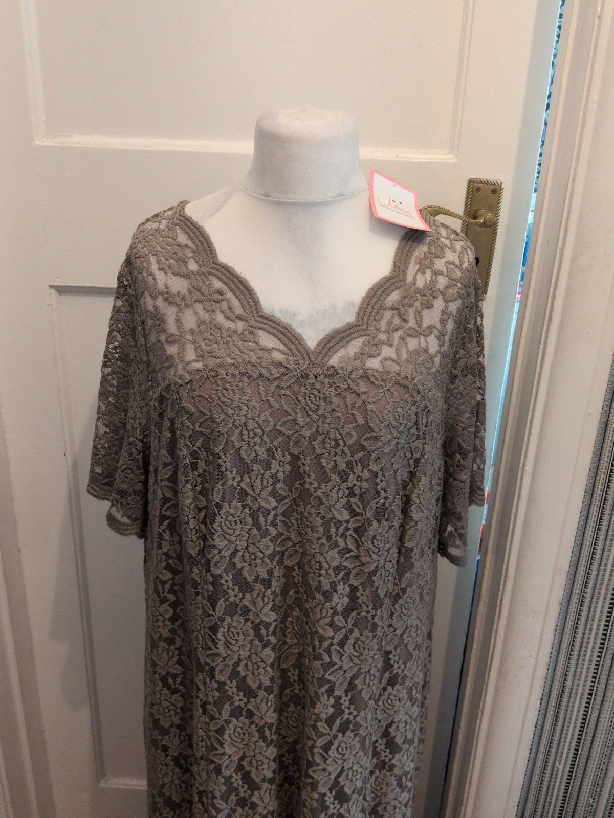 Brand New Julipa Size 28 Brown Lined Lace Pattern Maxi Dress Long Length