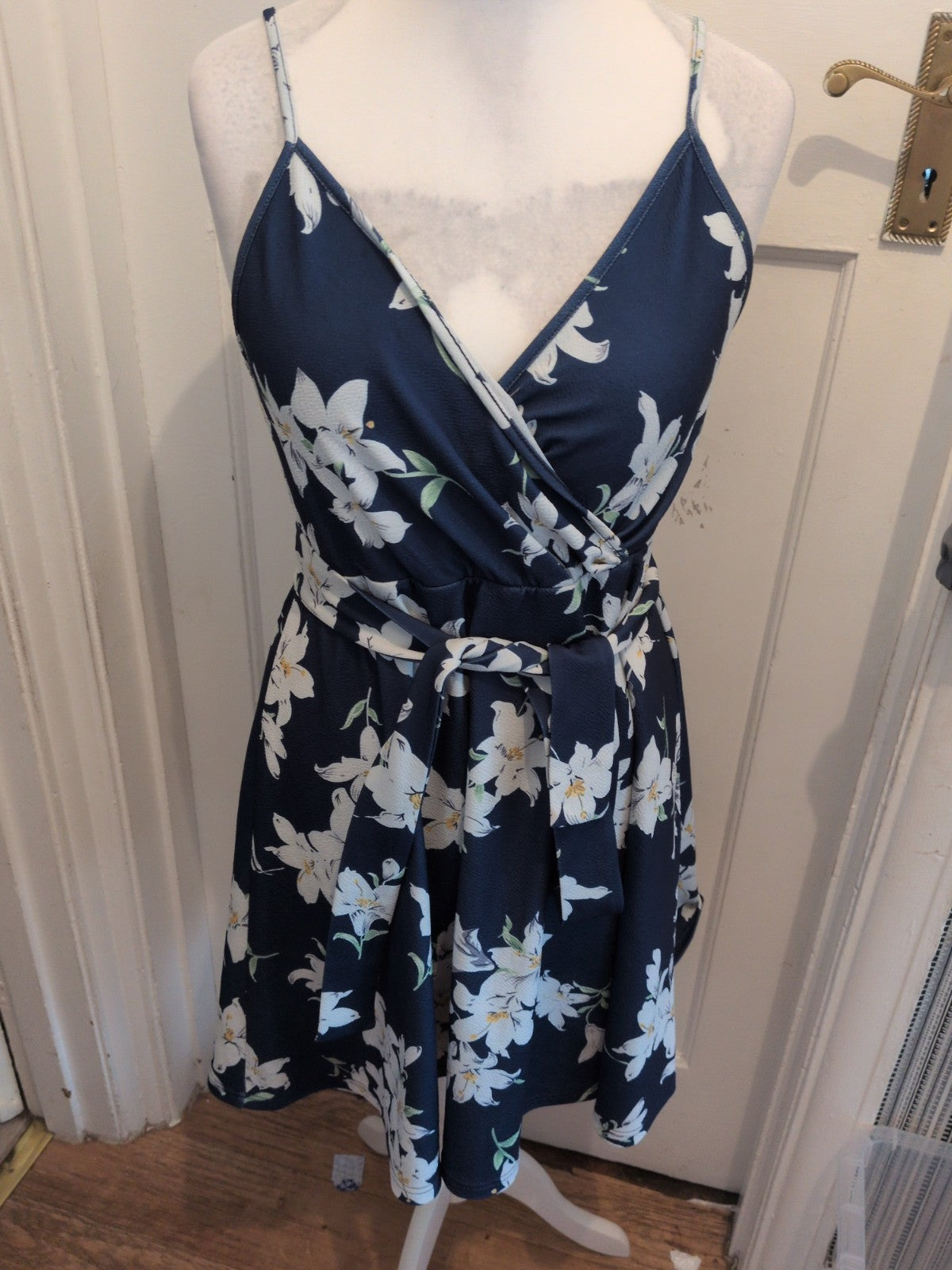 Shein Large Navy Floral V Neck Dress Sleeveless