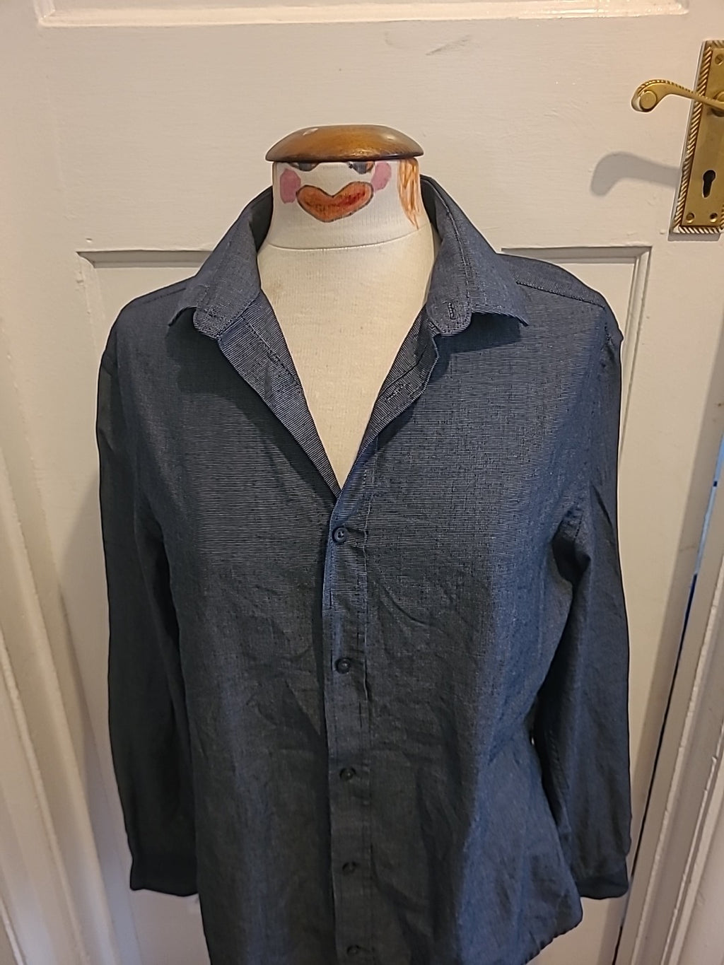 Mens George Size 15.5" Regular Fit Navy/Silver Fleck Long Sleeved Shirt