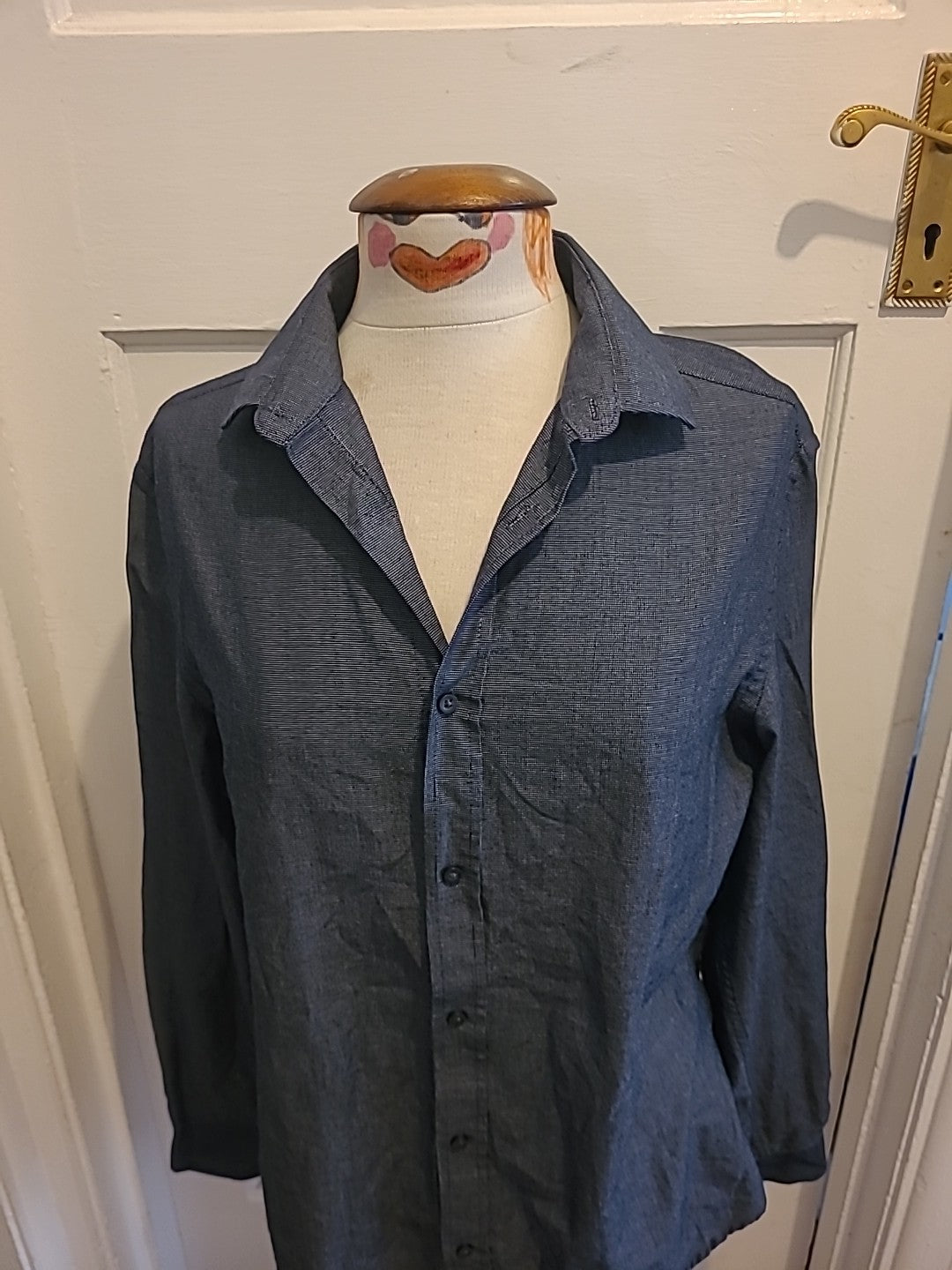 Mens George Size 15.5" Regular Fit Navy/Silver Fleck Long Sleeved Shirt
