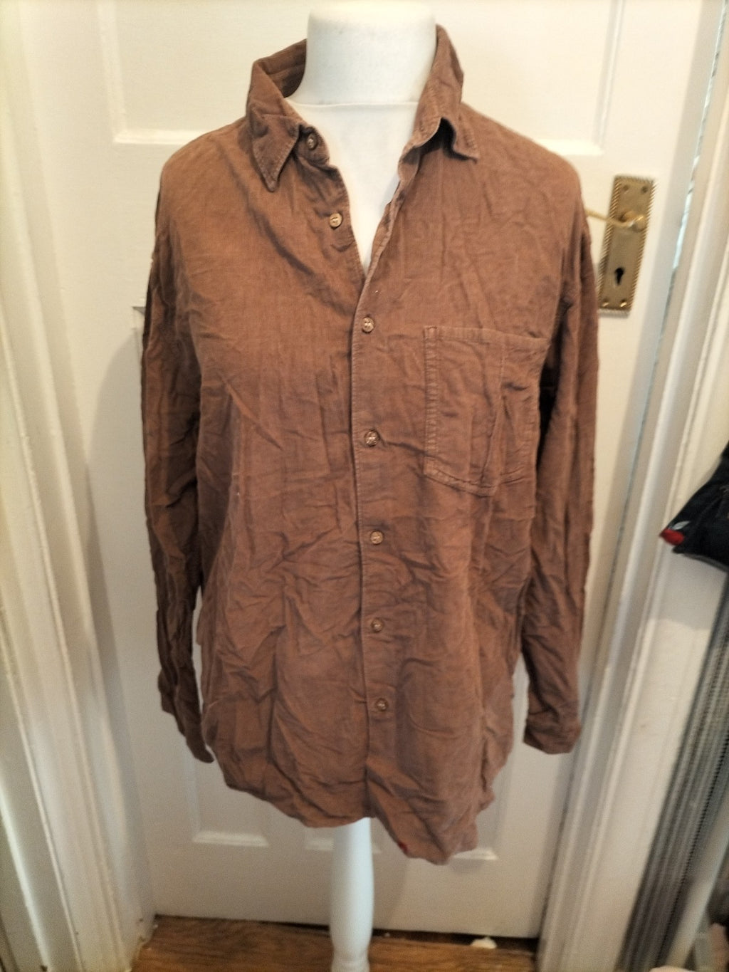 Mens White Stuff Size L Brown Ribbed Long Sleeved Shirt