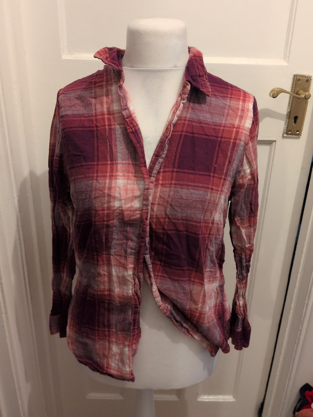 Primark Medium Purple Toned Check Long Sleeve Blouse