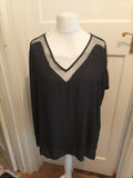 Shein 3XL Black Short Sleeve Lightweight Blouse Mesh Neck Hem