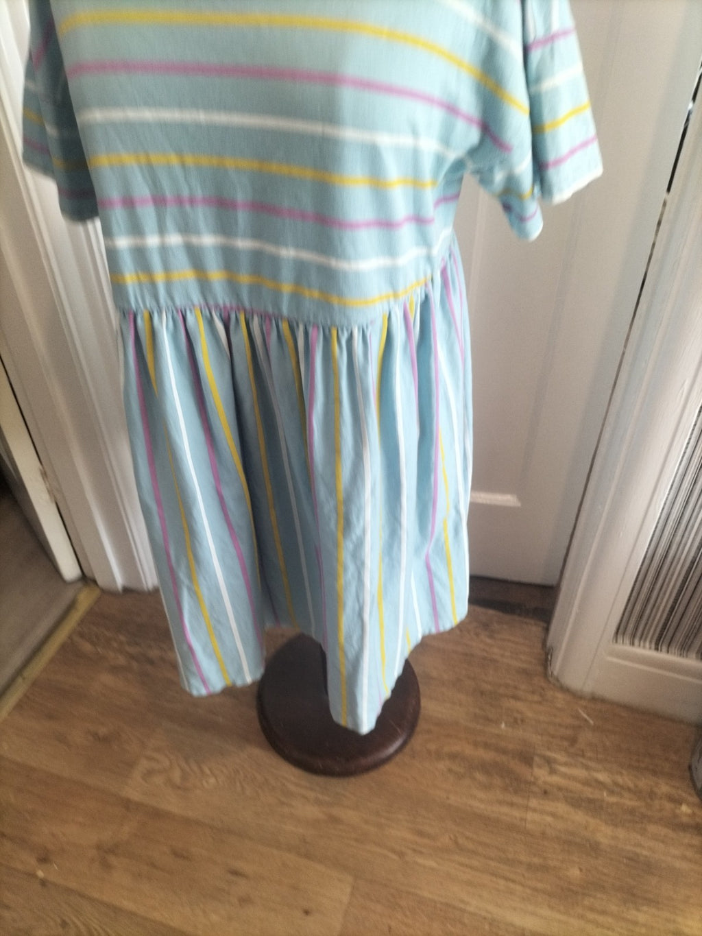 Ladies Asos Size 14 Blue Striped Short Sleeved Dress