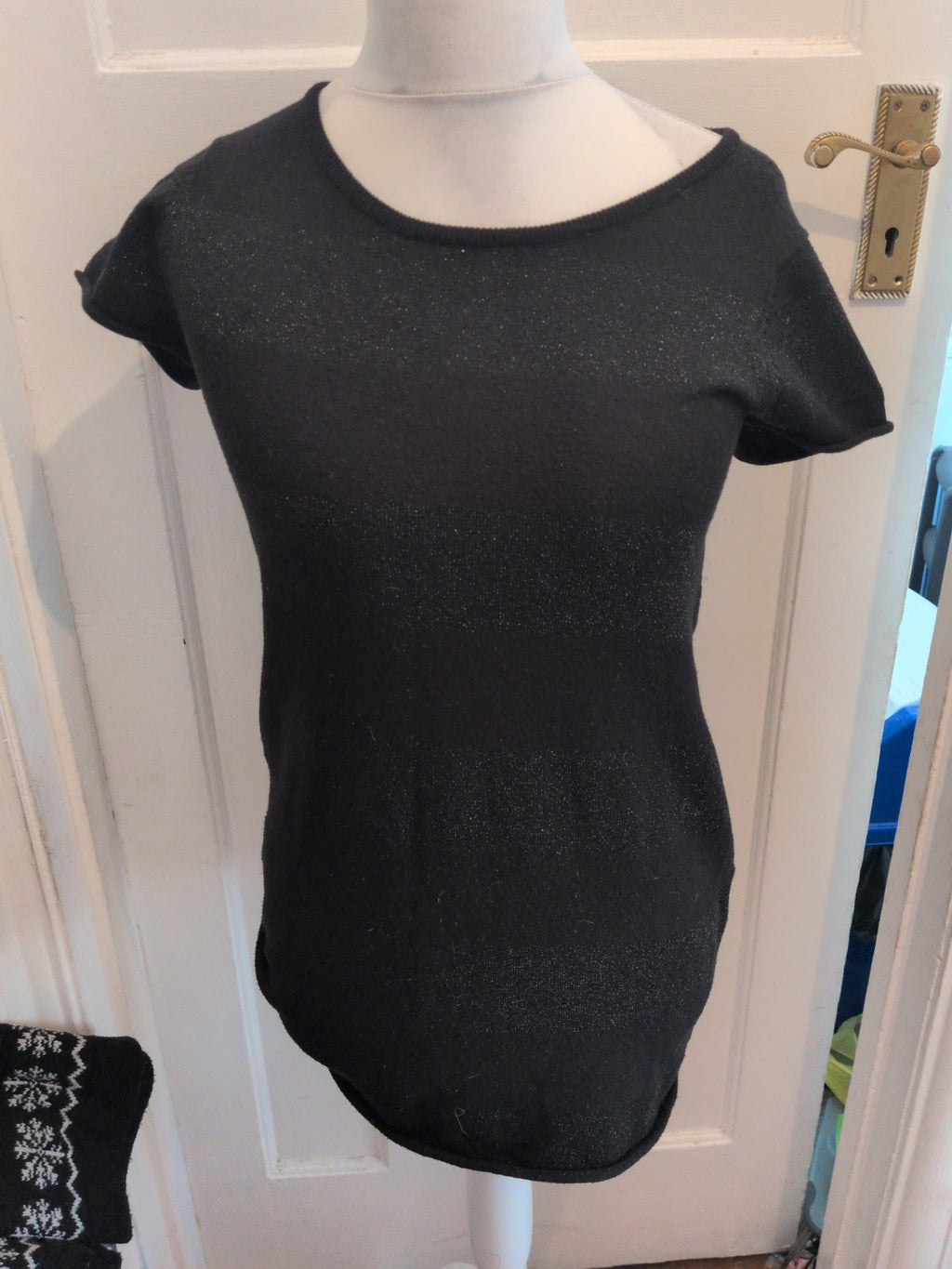 Divided H&M EU 40 Black Shimmer Short Sleeve Dress Knee Length