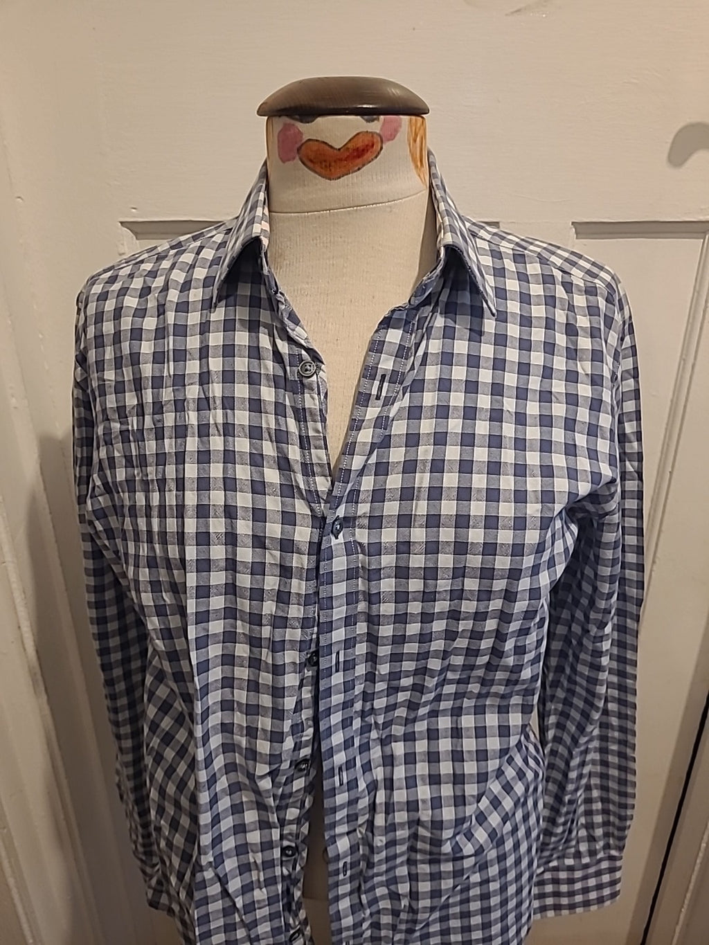 Mens Jeff Banks Size Small Grey/Blue Check Long Sleeved Shirt