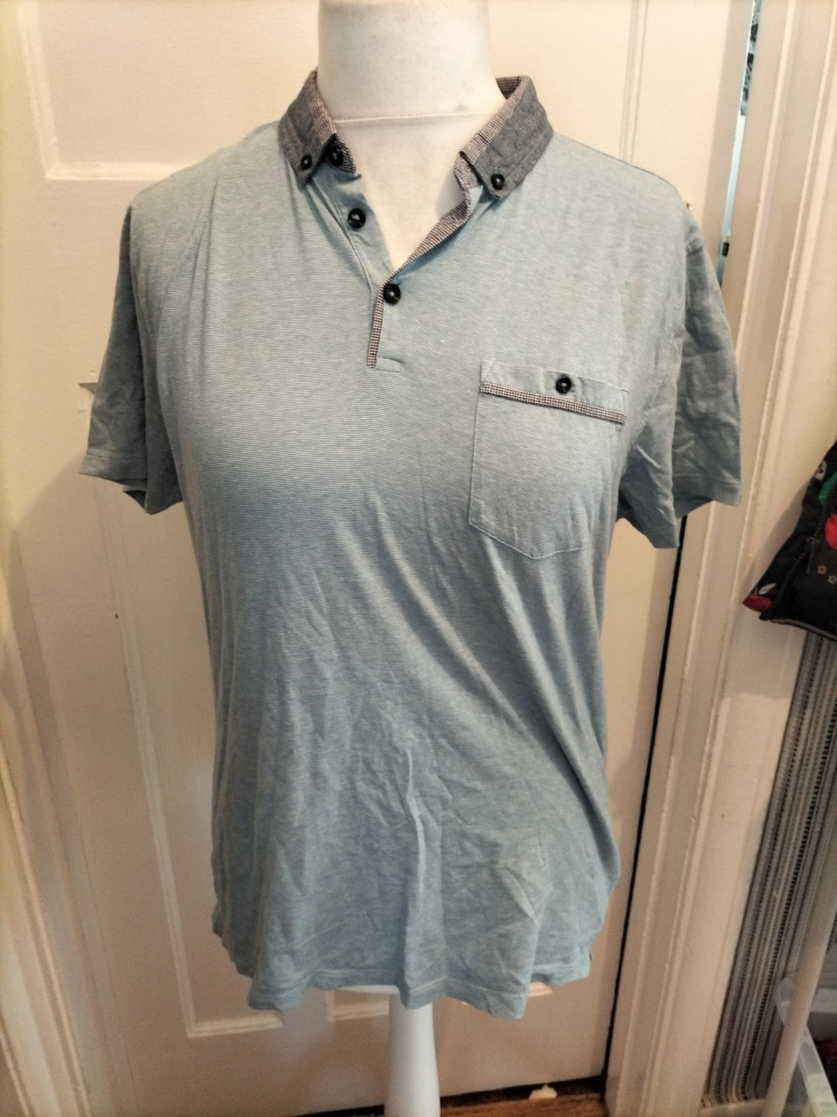 Mens Cedarwood State Size Medium Blue And Navy Trim Short Sleeved Polo