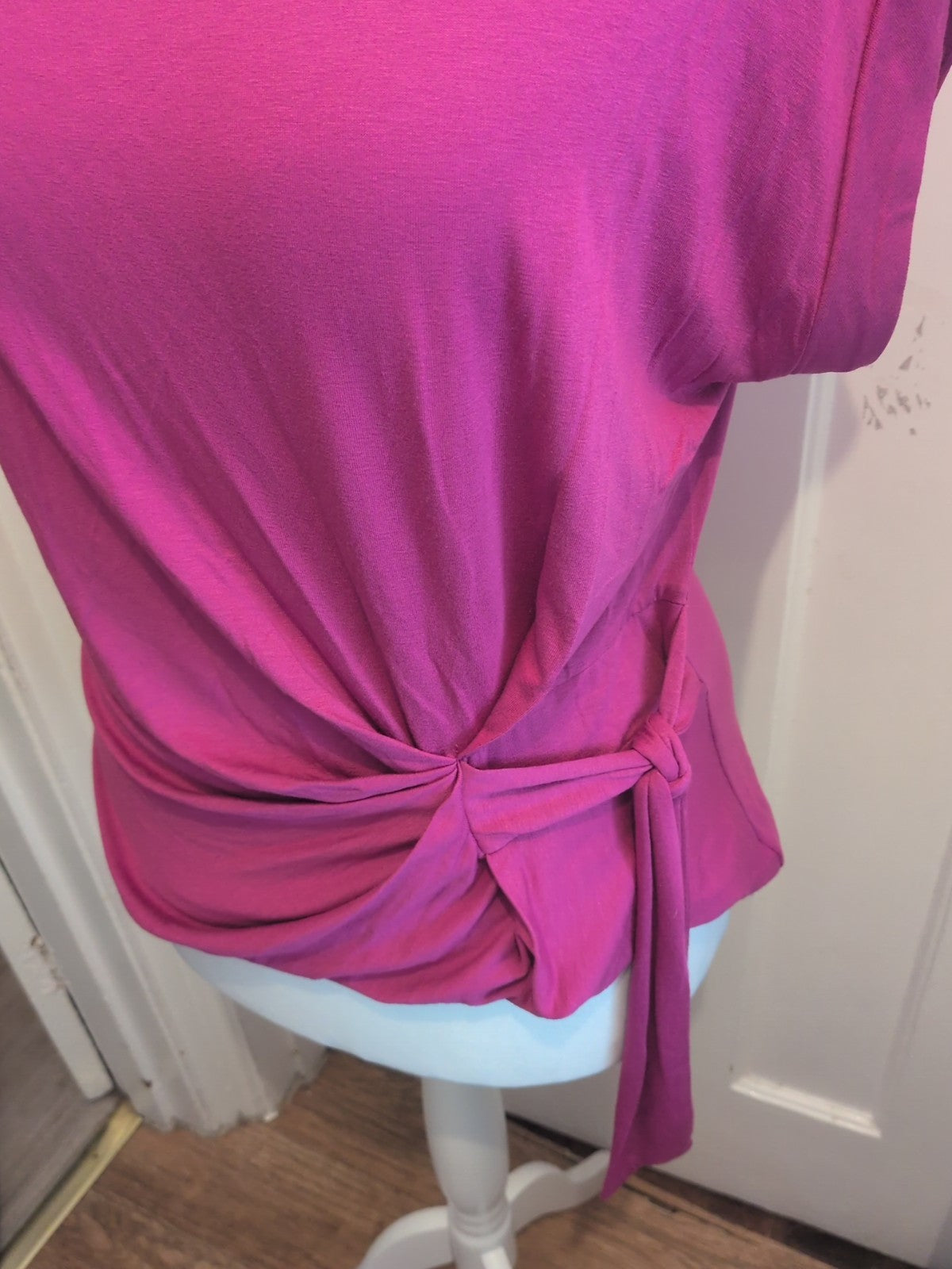 Tu 14 Pink Round Neck Knot Detail Short Sleeve Blouse