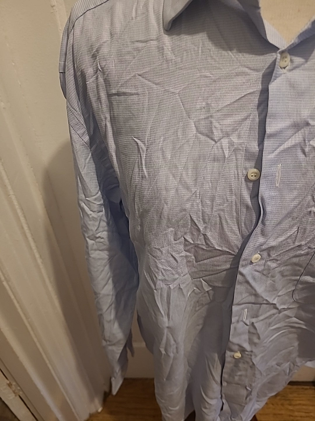 Mens Canali Size 15.75" Blue/White Fleck Long Sleeved Shirt