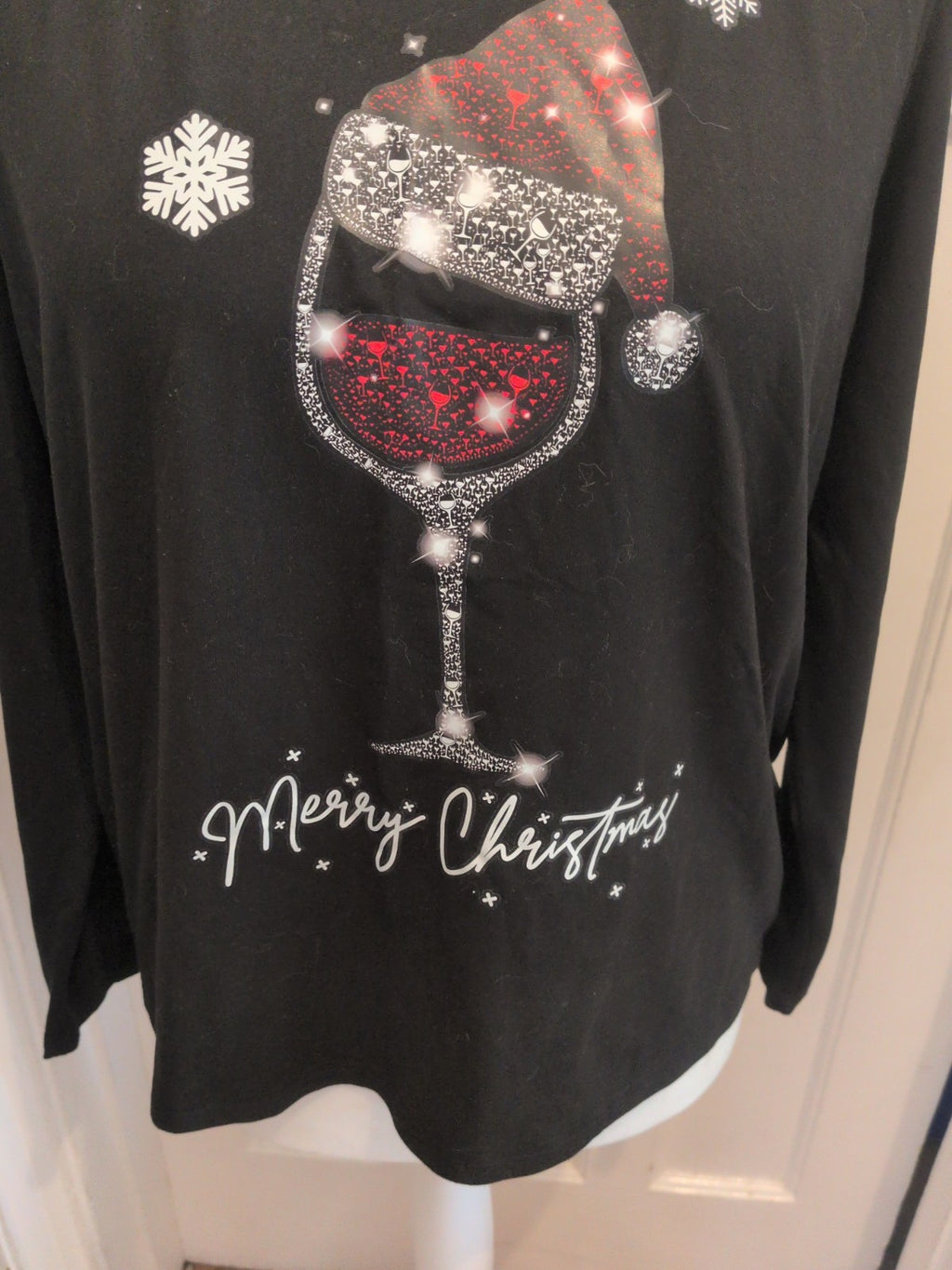 Large Black Merry Christmas Champagne Long Sleeve T-shirt