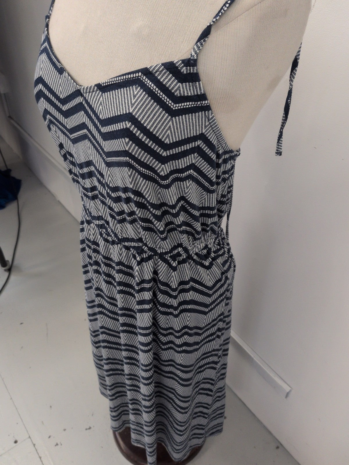 Large Navy And White Self Tie Elasticated Band Sleeveless Dress