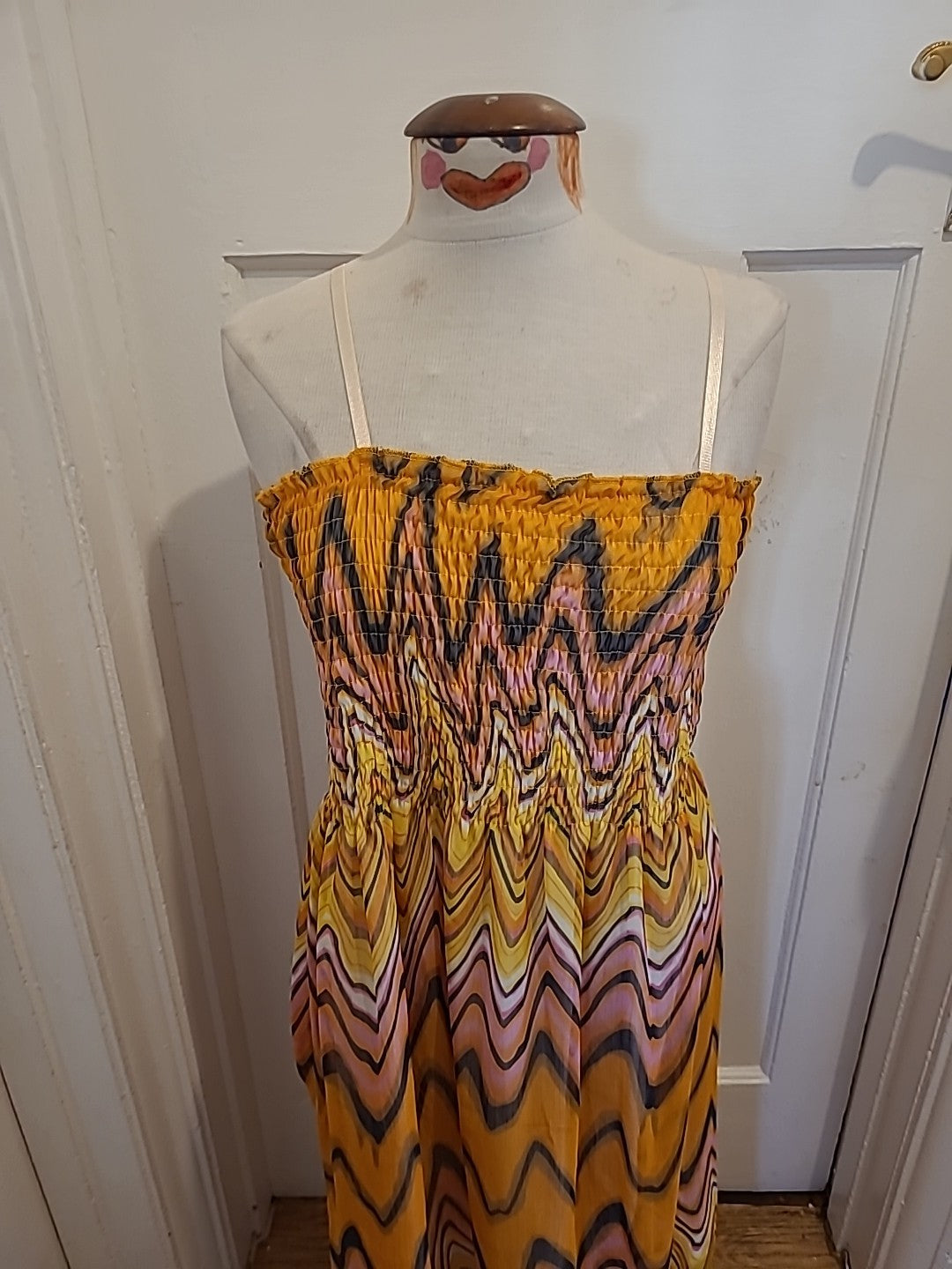 Ladies DMJ Size Large Orange Lined Bubblehem Long Dress