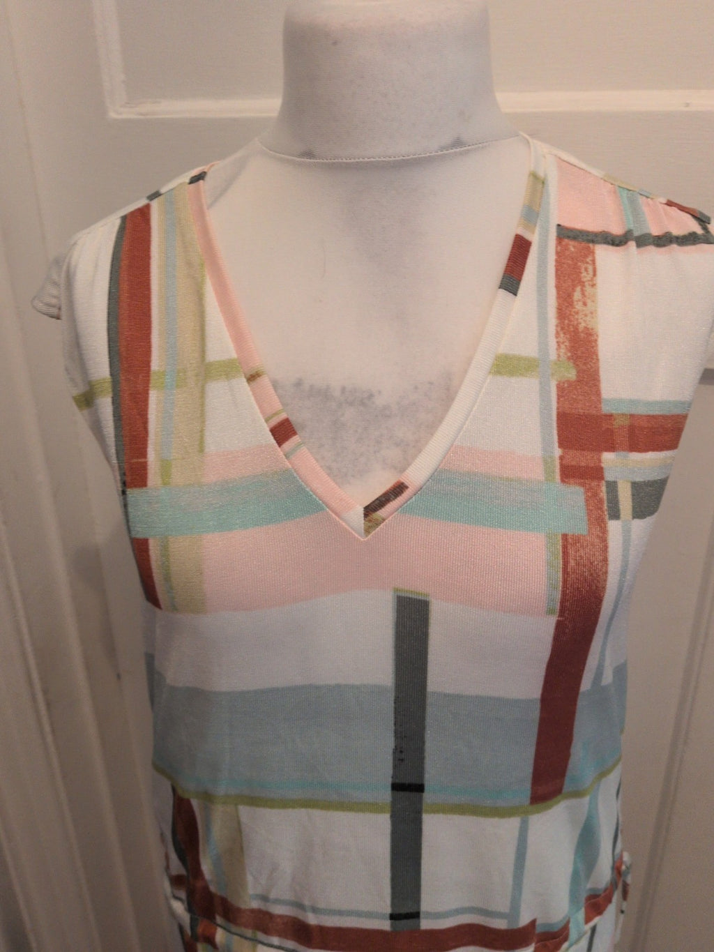 Next 12 White With Check Pattern Sleeveless Long Length Dress