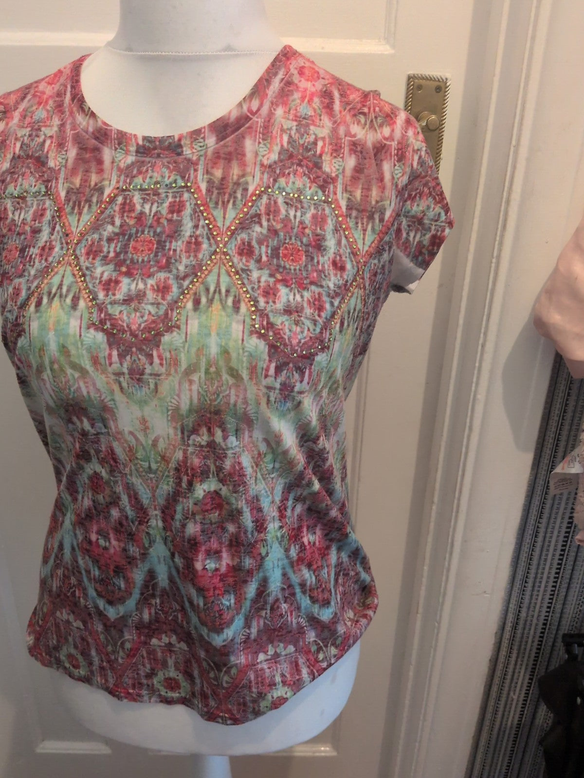 Tu 12 Green And Purple With Sequin Short Sleeve T-shirt