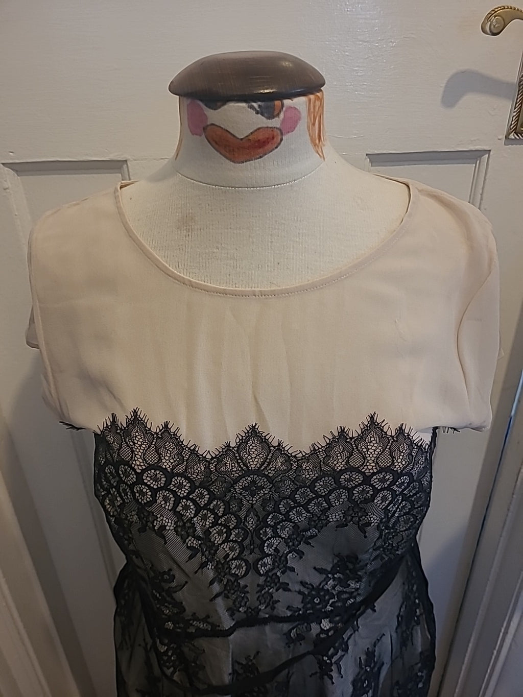 Ladies Marks And Spencer Size 14 Beige Mix Black Short Sleeved Midi Dress