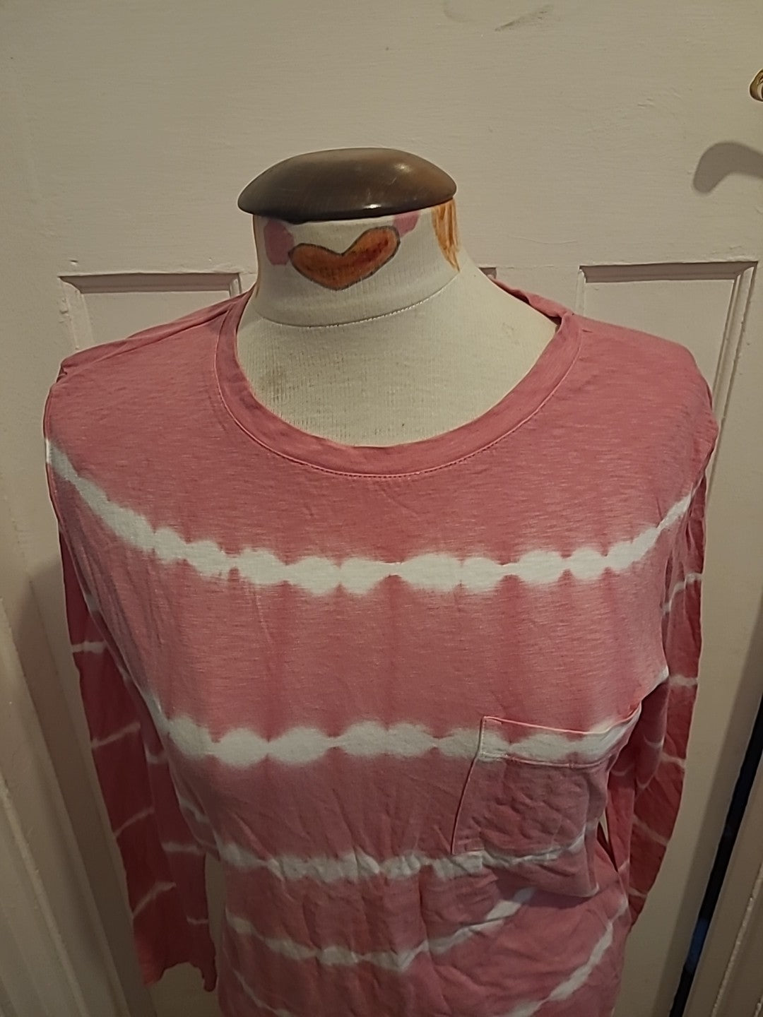 Ladies M&S Collection Size 8 Pink White Streak Long Sleeved Tshirt