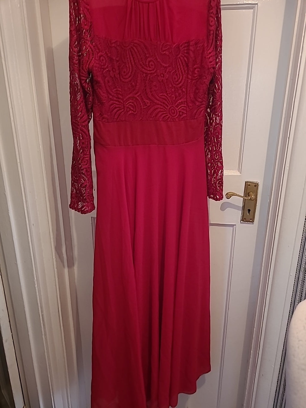 Ladies Size Medium Red Lace Lined Ball Gown Dress