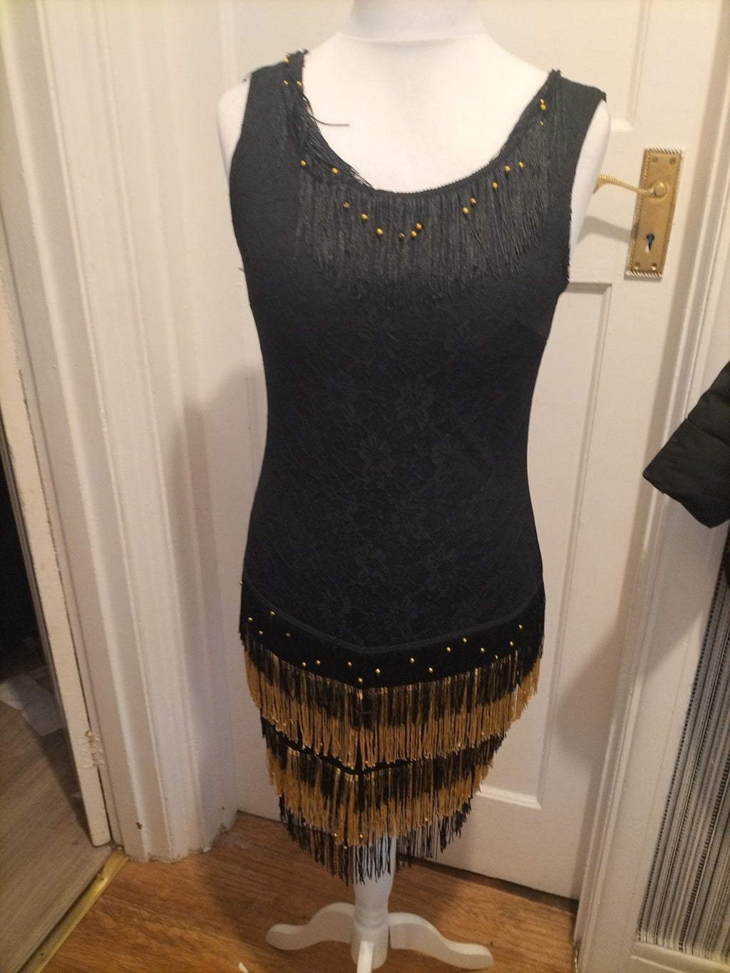 Ladies Size Small Black Sleeveless Tassled Dress