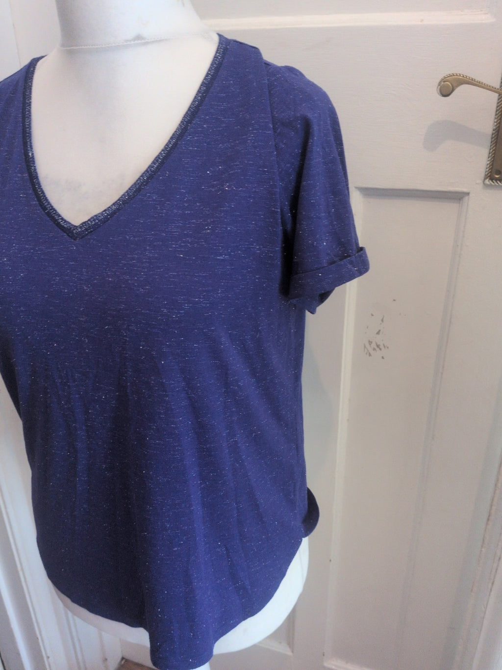 Ladies MONSOON size 14 V Neck Sparkly Purple/blue Top Free Delivery