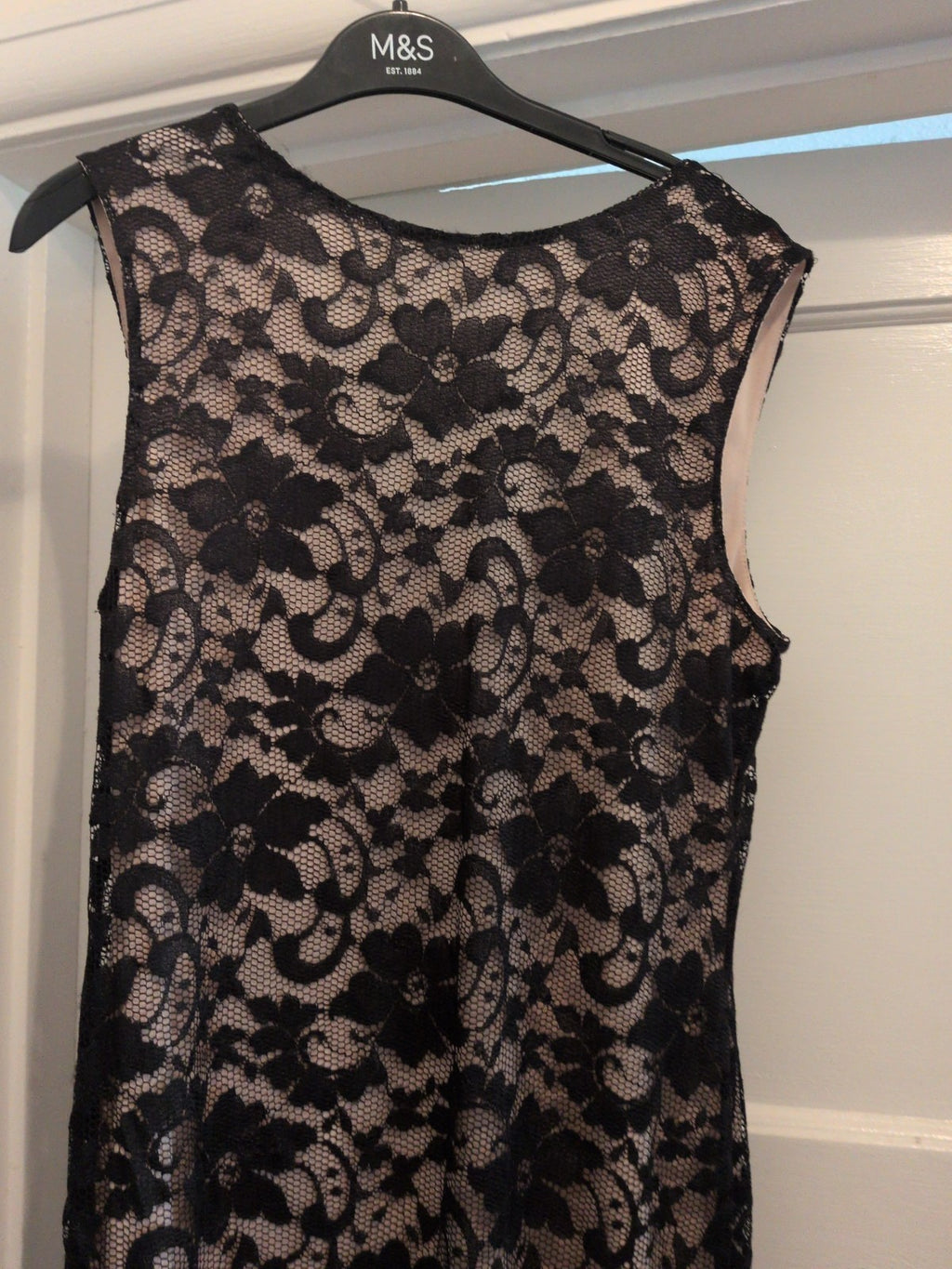 Ladies New Look Size 14 Pink With Black Lace Sleeveless Midi Dress
