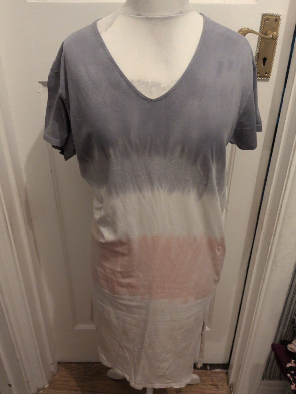Pull&Bear Small Grey White Pattern Short Sleeve Long Length Dress