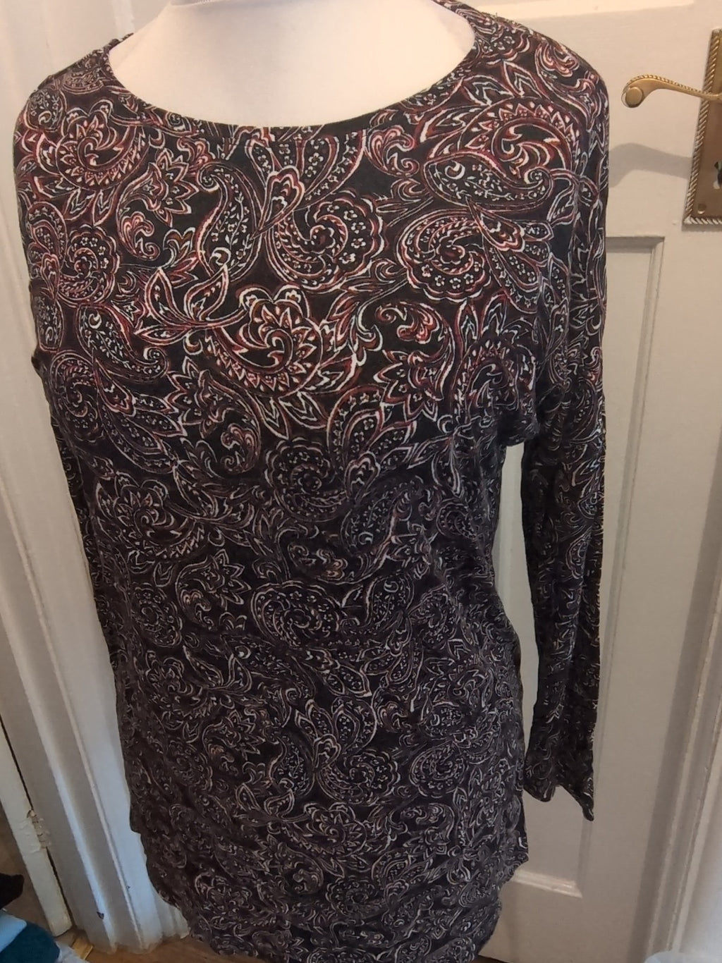 Papaya Medium Black Purple Red White Aztec Oversized Blouse Long Sleeve