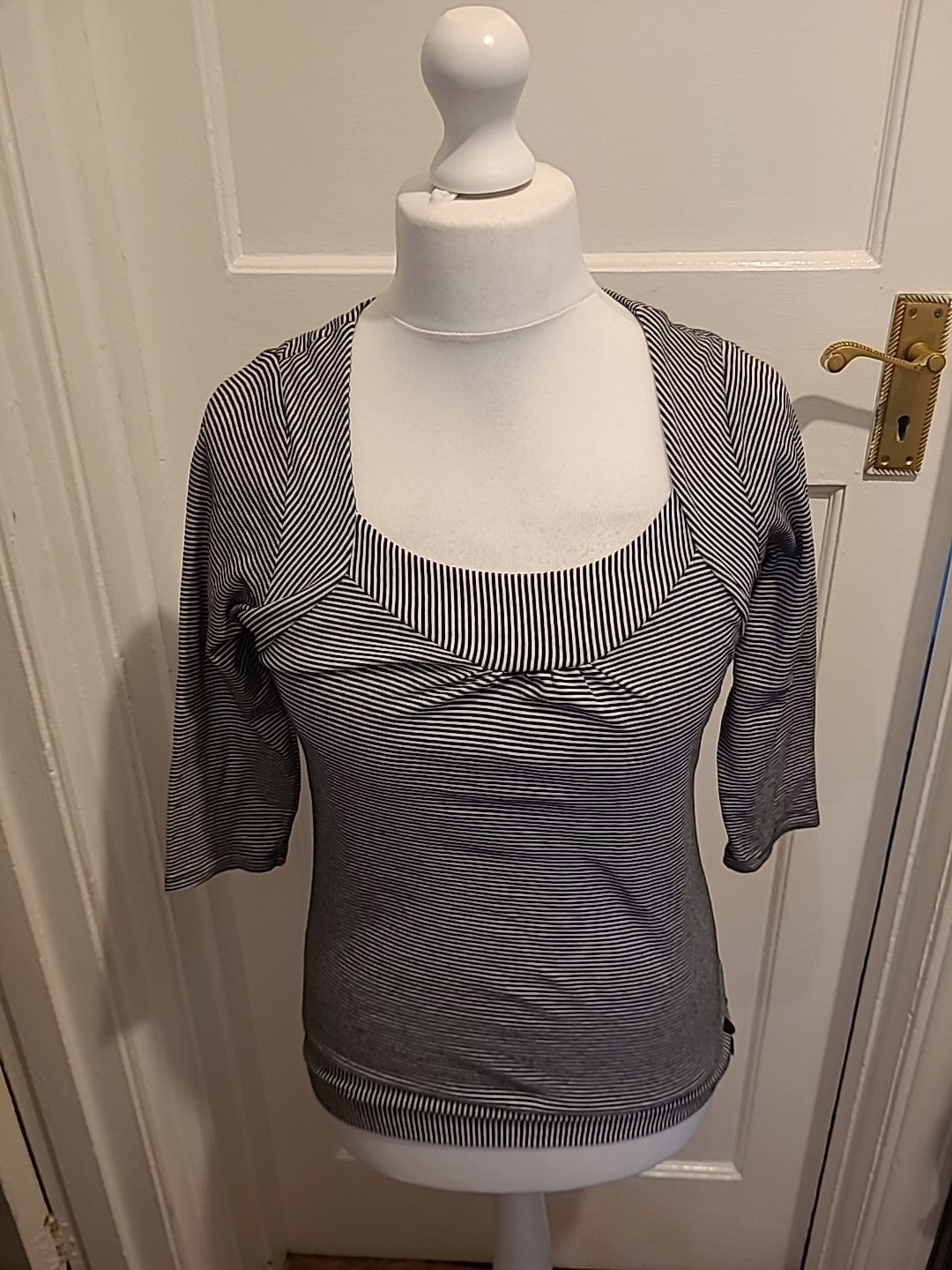 Ladies Marks And Spencer Size 10 Striped Long Sleeved Square Neck Blouse