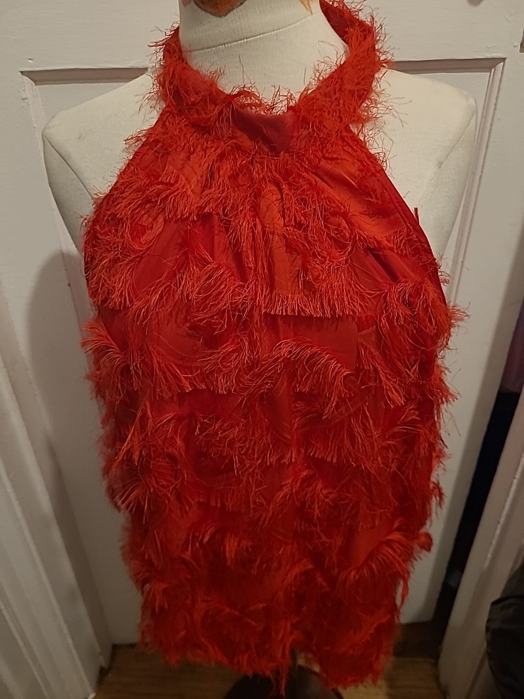 Ladies Size Large Red Frayed Design Sleeveless Blouse