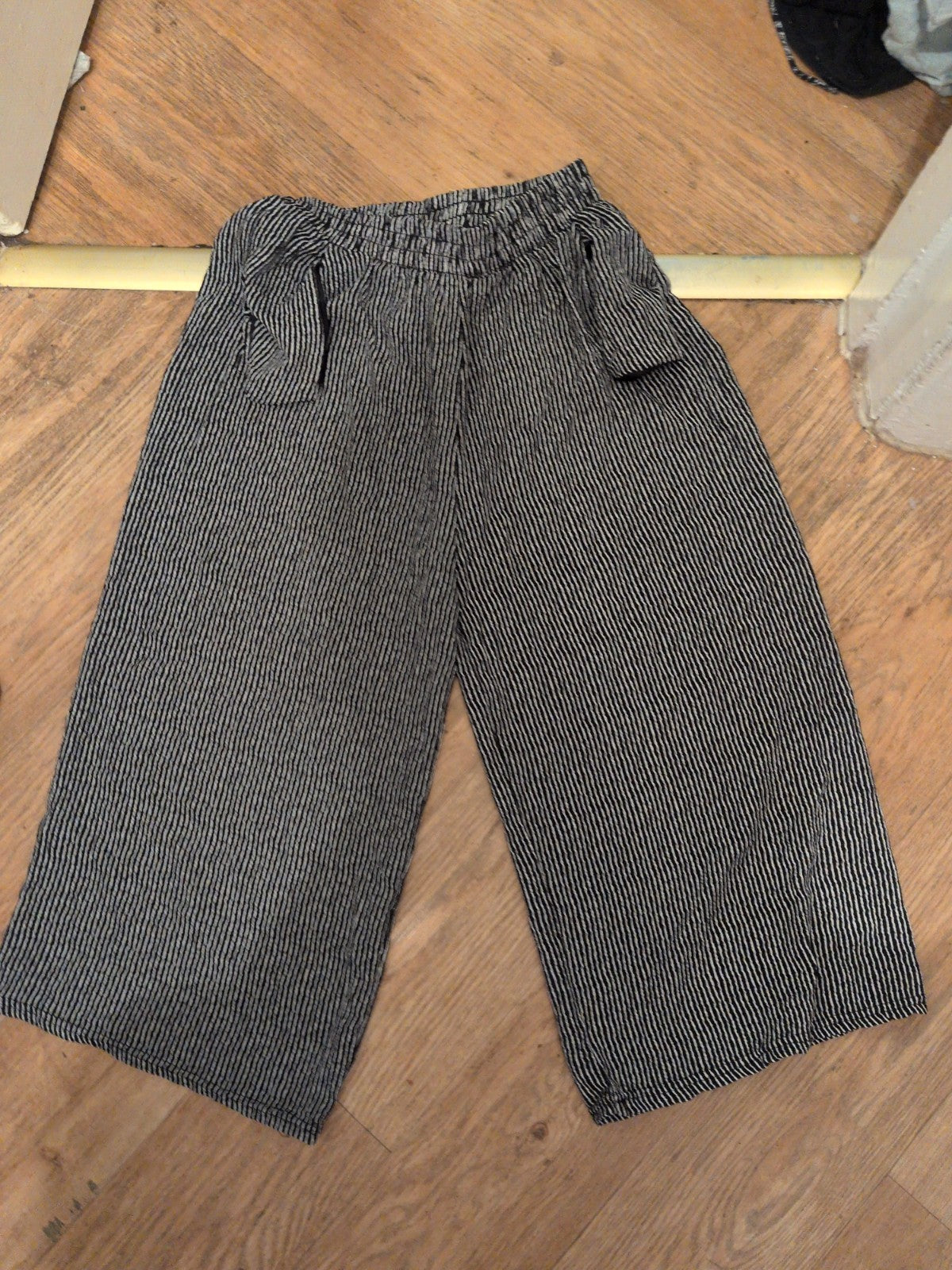 Small Black And White Striped Ultra Lightweight Crop Trousers