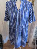 Ladies George Size 16 Blue And White Stripe Short Sleeve Belted Dress