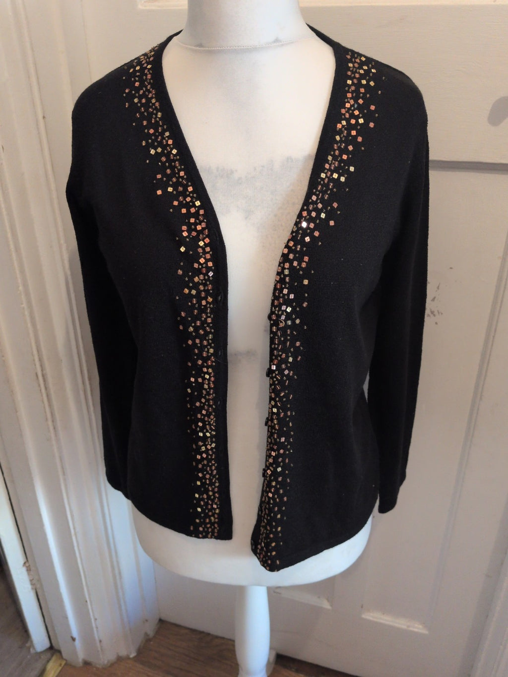 Ladies Berkertex Petite Size 16 Black With Gold Open Long Sleeve Blouse