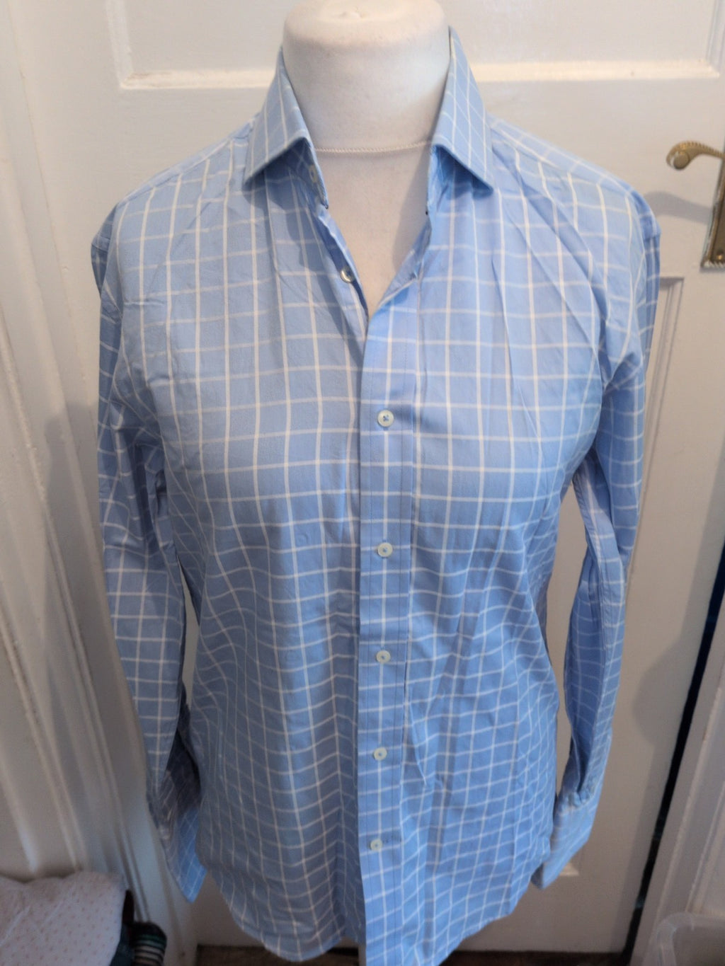Next Luxury 15" Blue Check Two Fold Yarn Super Fine Long Sleeve Shirt
