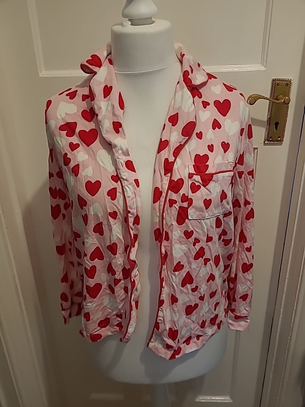 Ladies Tu Size 8 Pink And Red Heart Pyjama Top