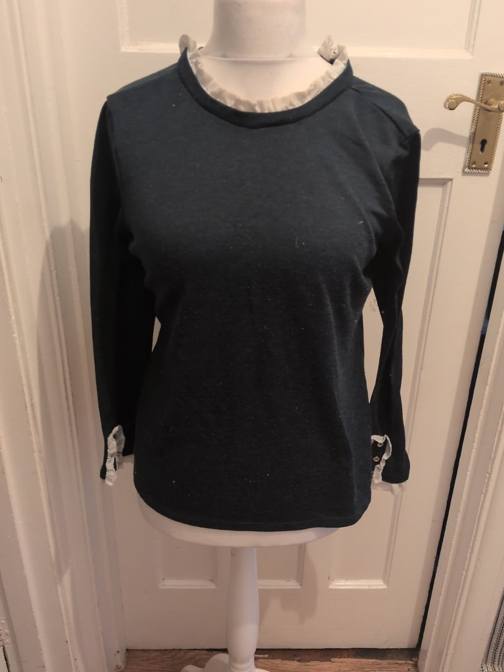 Dorothy Perkins 12 Dark Teal Long Sleeve With White Collar Blouse