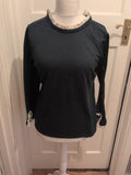 Dorothy Perkins 12 Dark Teal Long Sleeve With White Collar Blouse