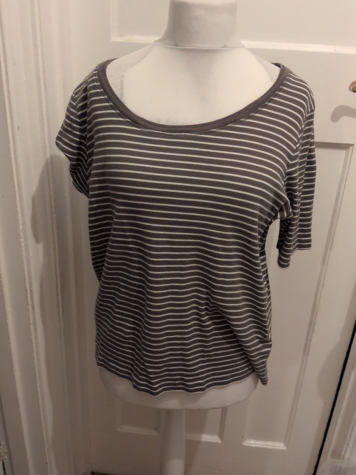 Bonmarche 22 Green And White Stripe Short Sleeve T-shirt