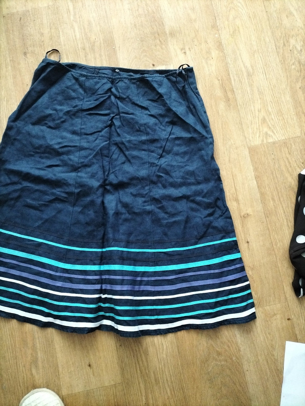 Ladies Size 10-12 Dark Navy With Stripes Flare Skirt Midi