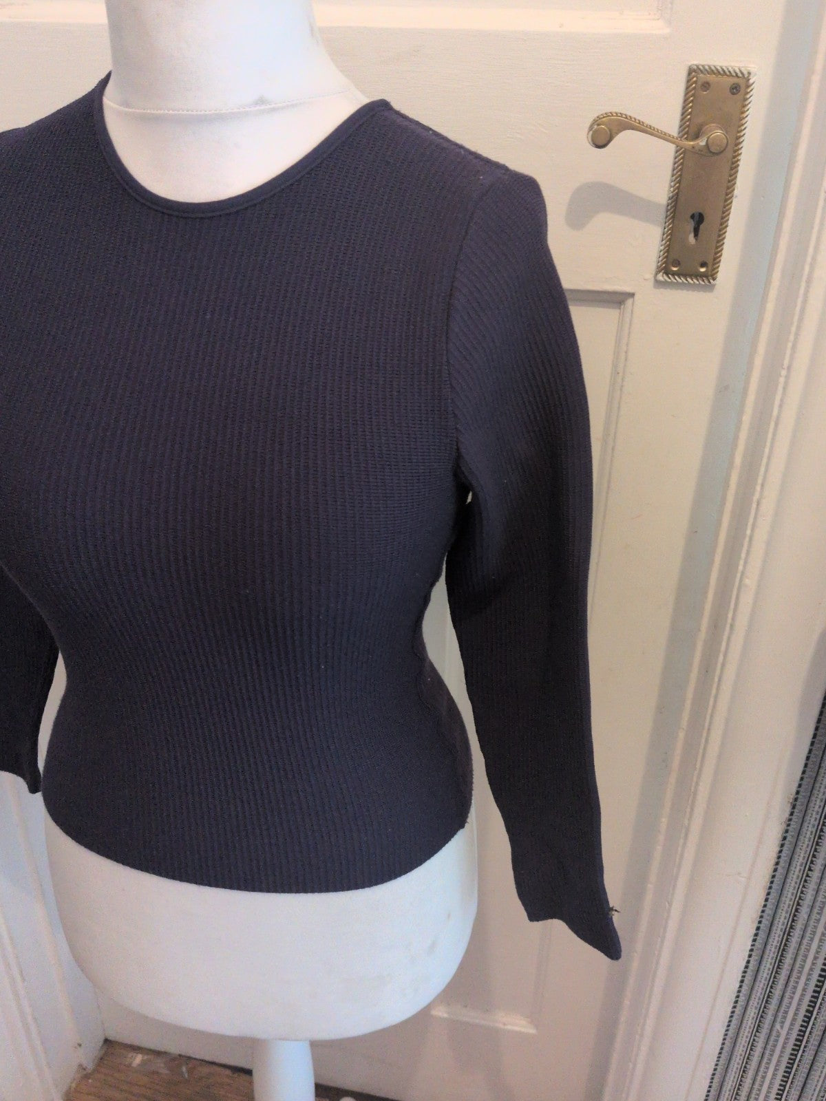 Ladies Freesoul Size Large Navy Ribbed Long Sleeve Top