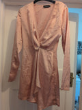 Prettylittlething 4 Pink V Neck Long Sleeve Dress