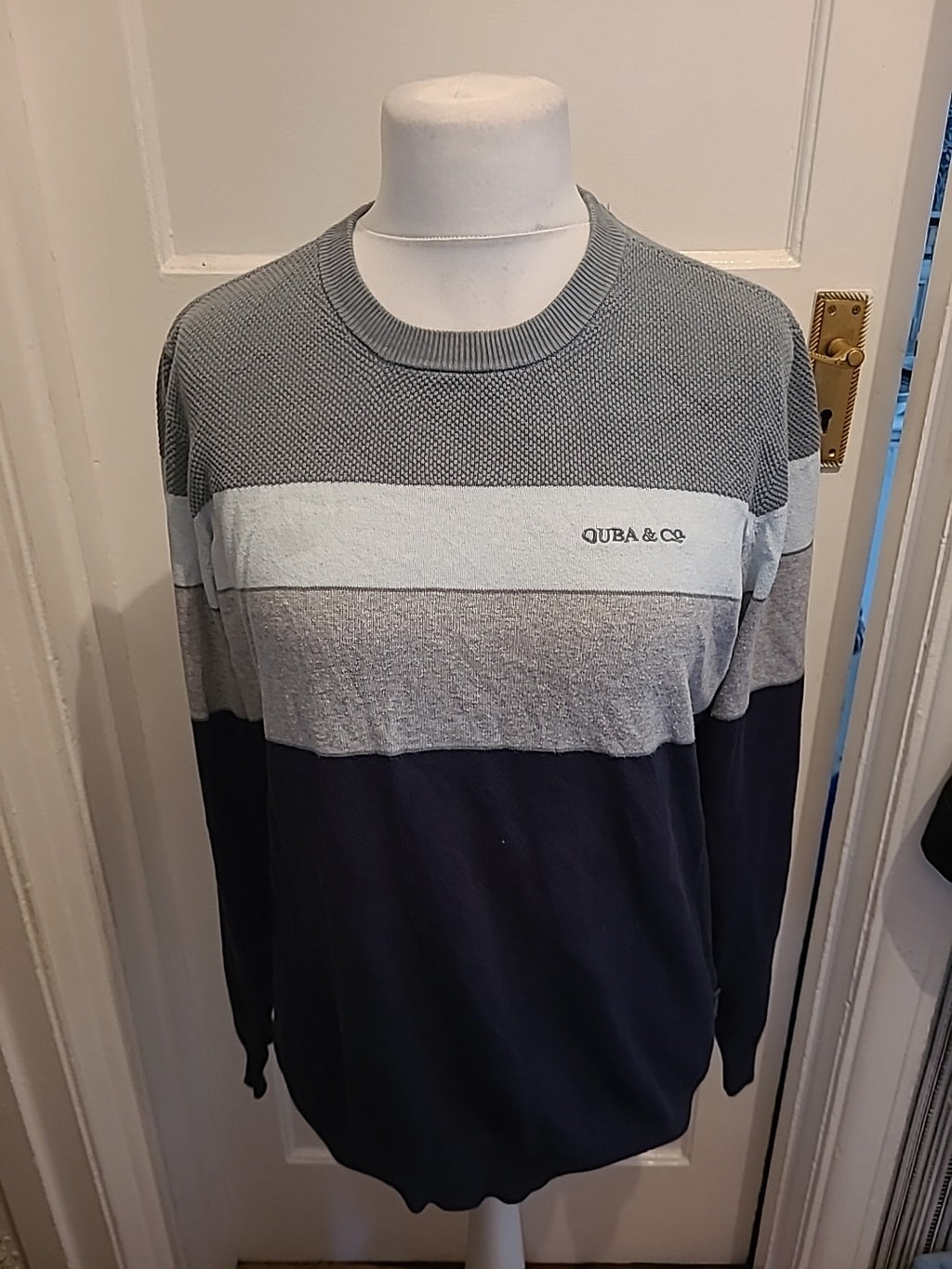 Mens Quba & Co Size Large Navy And Green Pullover Jumper