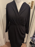 Boohoo 16 Black V Neck Long Sleeve Long Length Dress