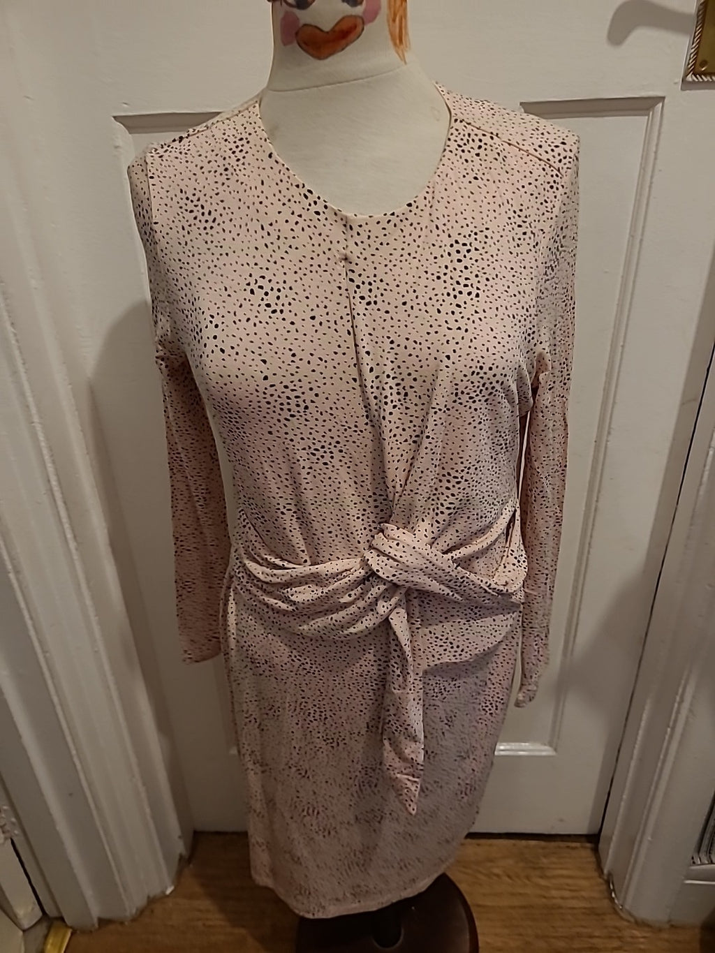 Ladies M&S Collection Size 12 Pale Pink And Black Long Sleeved Dress With...