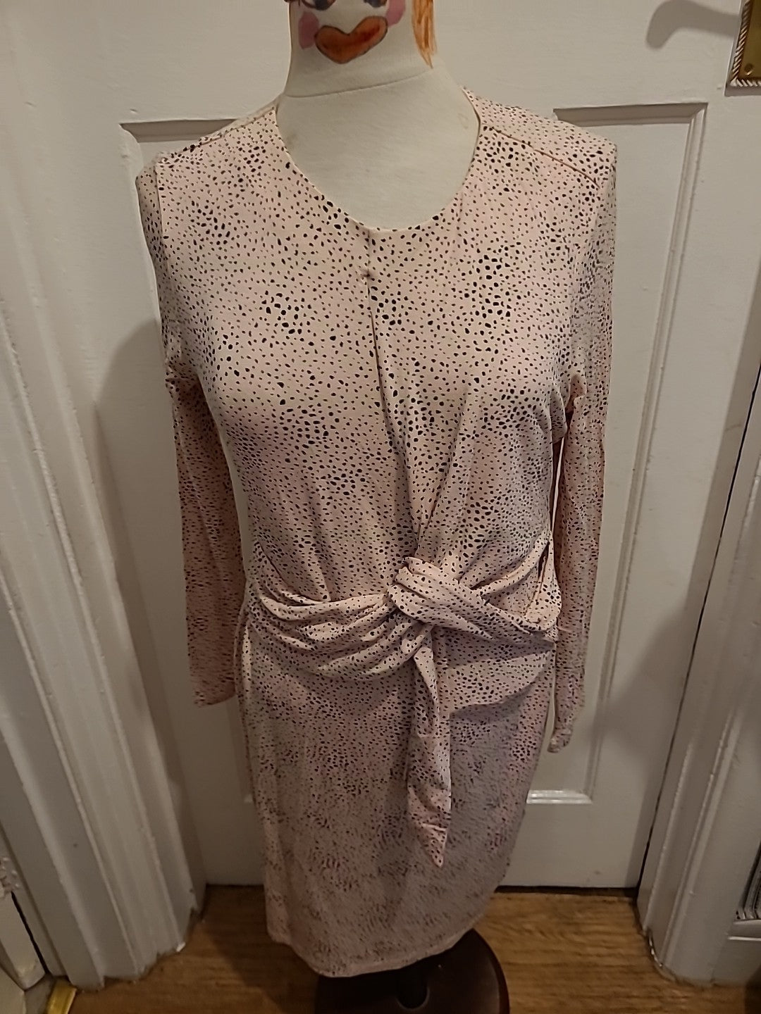 Ladies M&S Collection Size 12 Pale Pink And Black Long Sleeved Dress With...