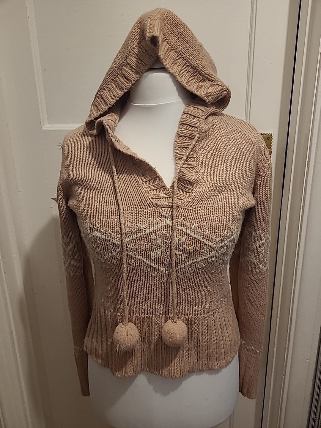 Ladies George Size 10 Pink And White Pullover Hooded Jumper