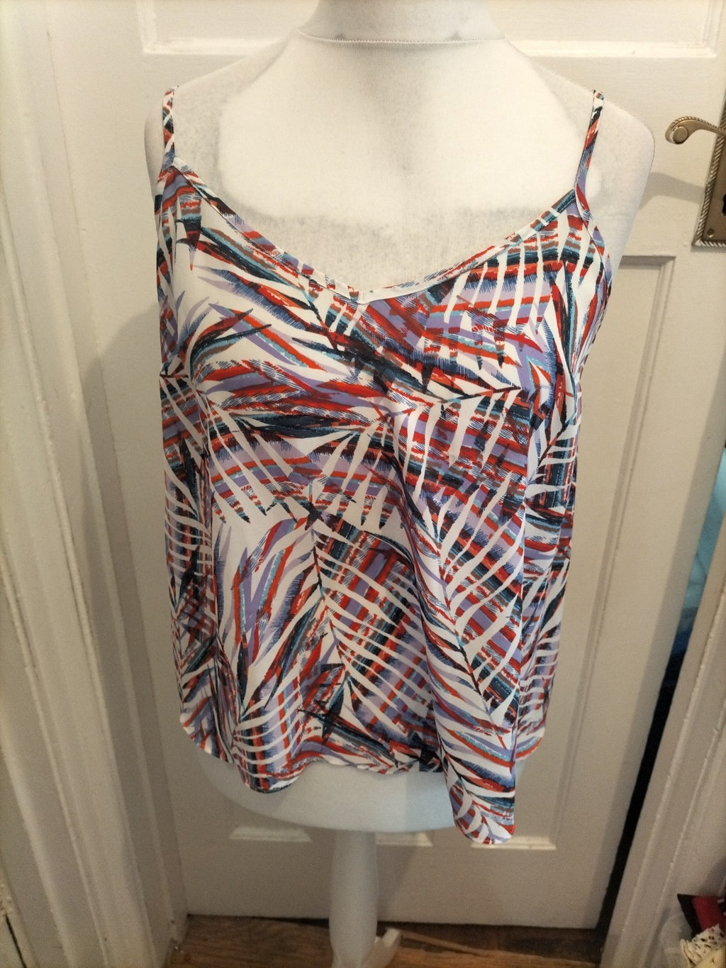 Ladies Large Blue Red V Neck Cami Abstract Pattern